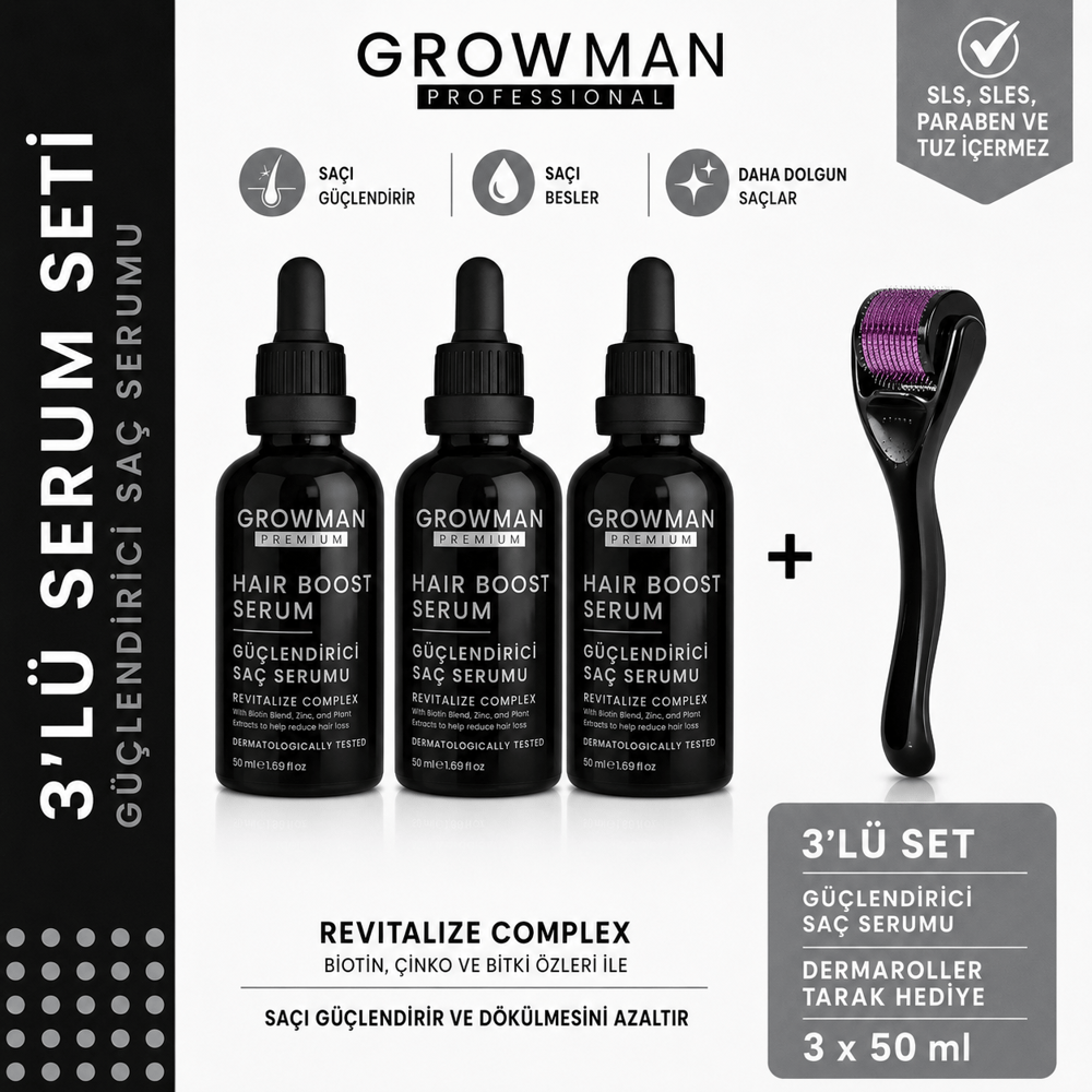 Serum 50 ML x3 + Dermaroller Tarak Hediyeli Set – 70 Günlük Yoğun Bakım