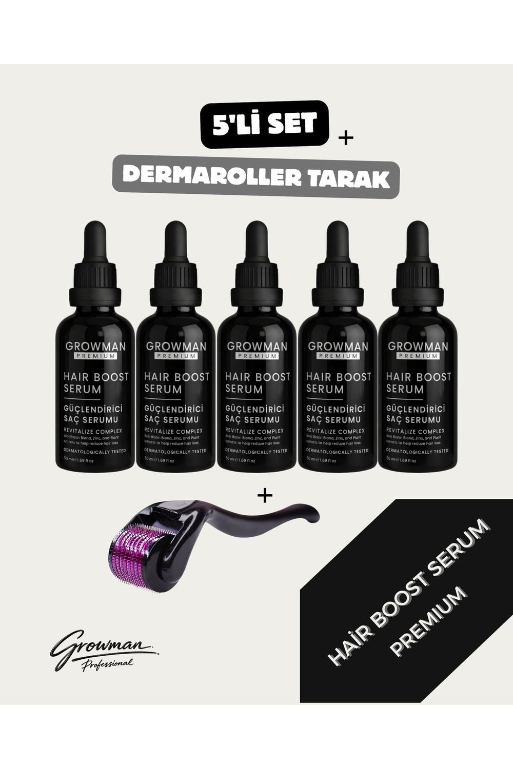 Serum 50 ML x5 + Dermaroller Tarak Hediyeli Set – 150 Günlük Yoğun Bakım