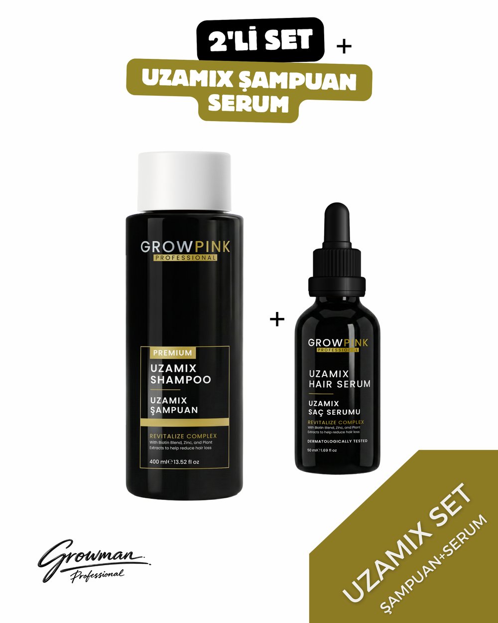 UZAMIX Saç Uzatıcı Şampuan ve Serum Seti – Hızlı Uzama, Güçlendirici ve Dökülme Karşıtı Saç Bakım