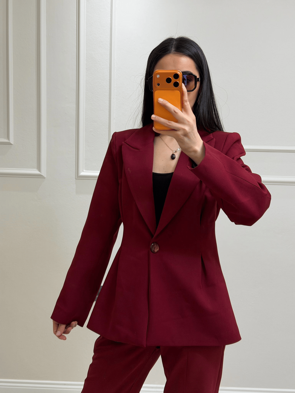Belden Oturtmalı Ceket Takım Bordo