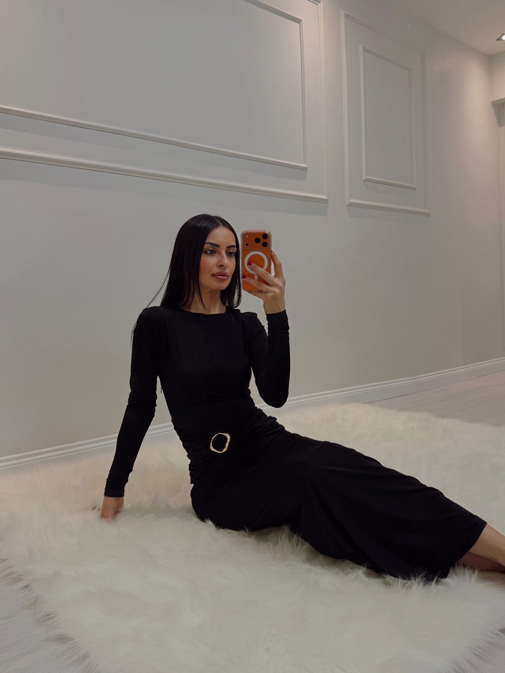 Gold Toka Detaylı Elbise - Siyah