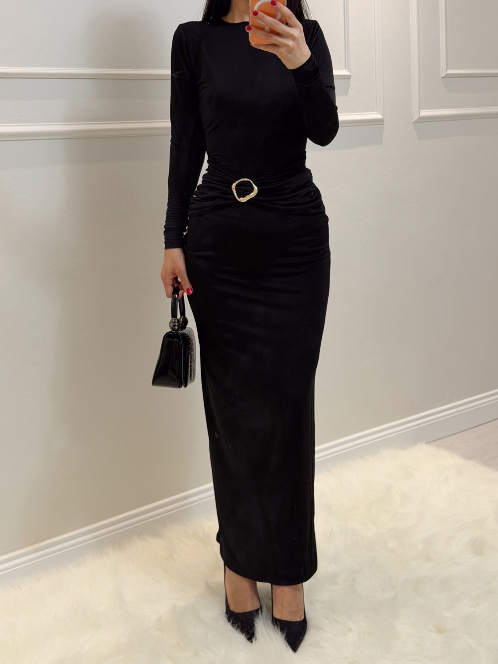 Gold Toka Detaylı Elbise - Siyah