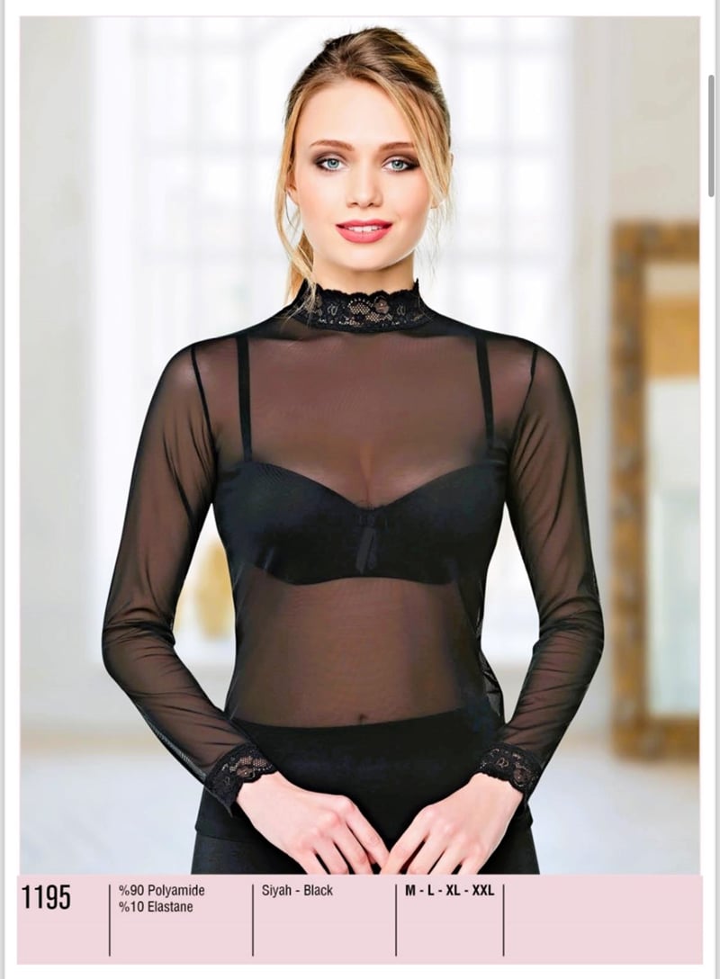 Belinay 1195 KADIN UZUN KOLLU KOMPLE TÜL BODY