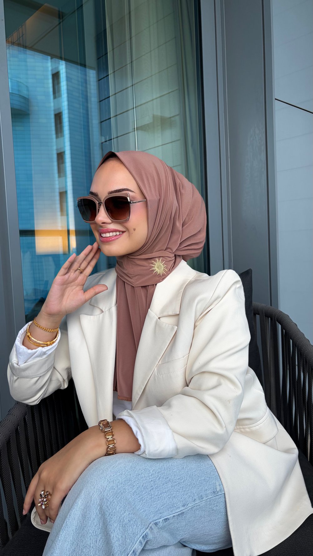 Fındık Kabuğu Çıtçıtlı Hijab Şal