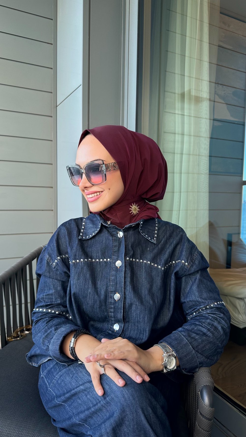 Koyu Bordo Çıtçıtlı Hijab Şal