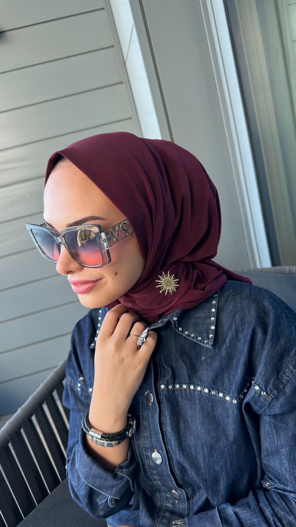 Koyu Bordo Çıtçıtlı Hijab Şal