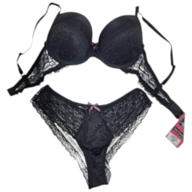 Lora garden Dolgulu Dantelli Slip Siyah Tül 2li Takım 