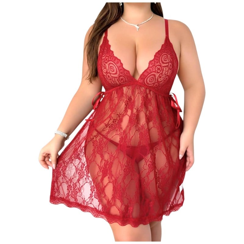 Fantazi Yandan Bağlamalı Gecelik  Gecelik Görünümlü 2 Parça  Bodysuit
