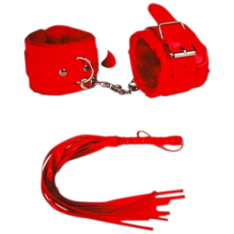 Fantezi Kelepçe Kırbaç Kırmızı Set