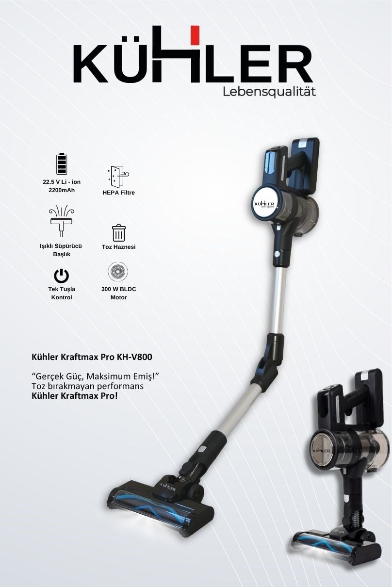 Kraftmax Pro KH-V800 Kablosuz Turbo Fırçalı Katlanır Esnek Boru Teknolojisi Dikey Şarjlı Süpürge