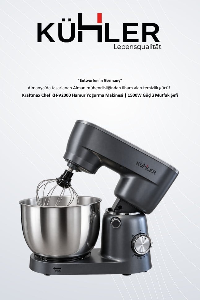 Kühler Kraftmax Chef KH-V2000 Hamur Yoğurma Makinesi | 1500W Güçlü Mutfak Şefi