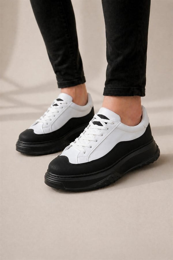 JY507 Dara Bağcıklı Cilt Erkek Günlük Sneaker Ayakkabı CST Beyaz/Siyah