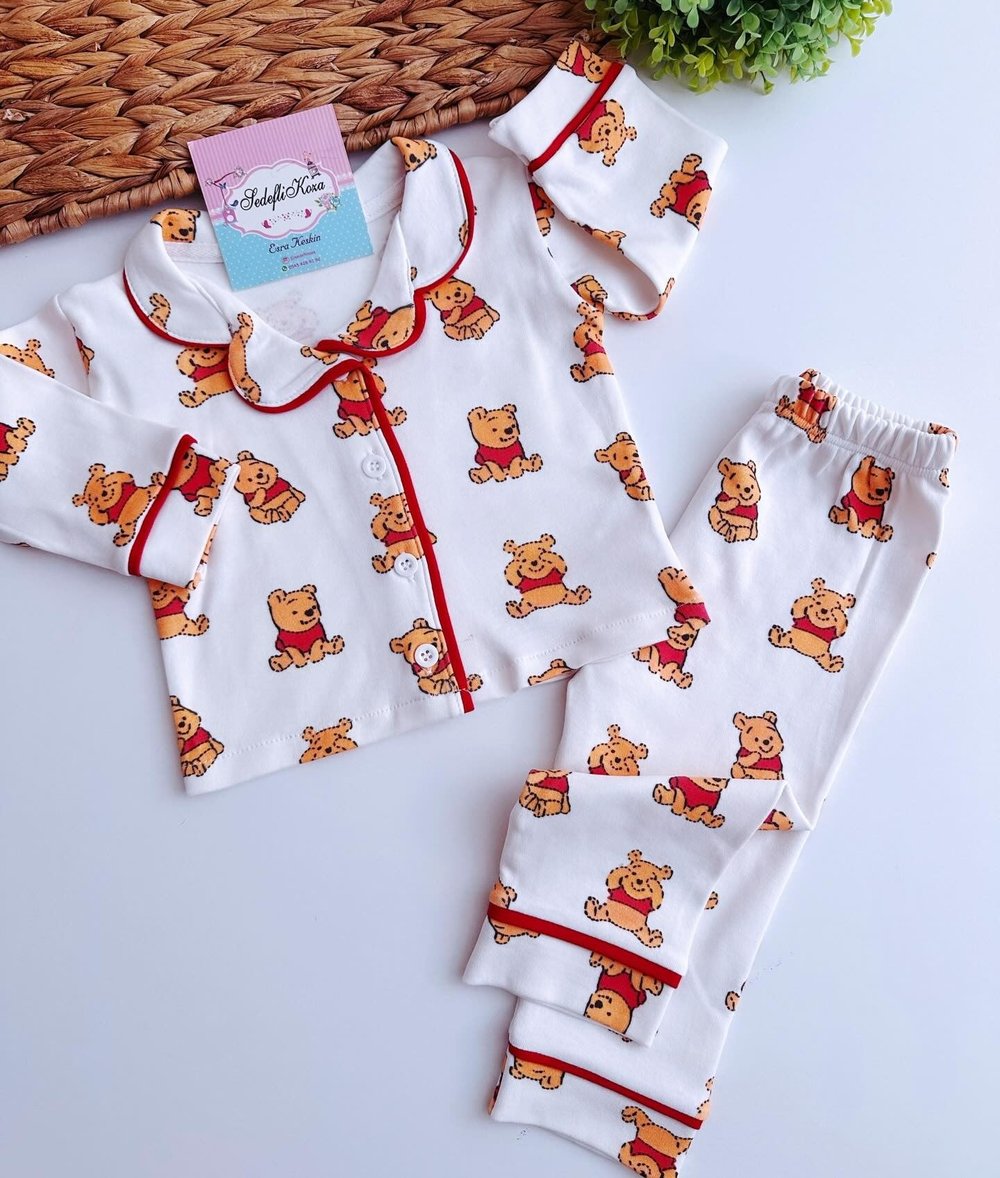 ayı winnie pamuklu pijama takımı