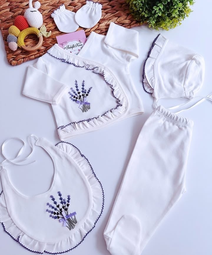 Lavanta Nakışlı 5Parça Hastane Çıkışı