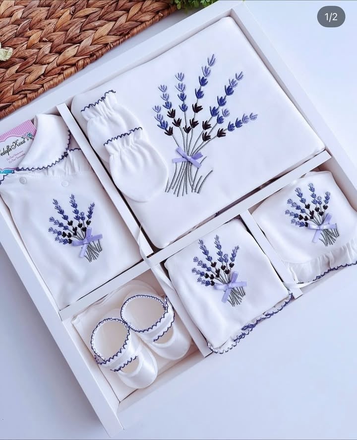 Lavanta Nakışlı Premium Tam Set Hastane Çıkışı