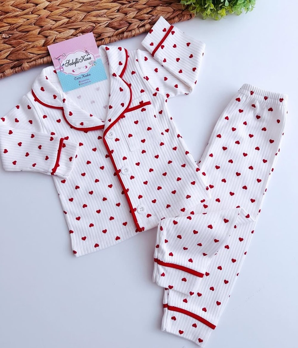 Minik Kalp Pamuklu Pijama Takımı