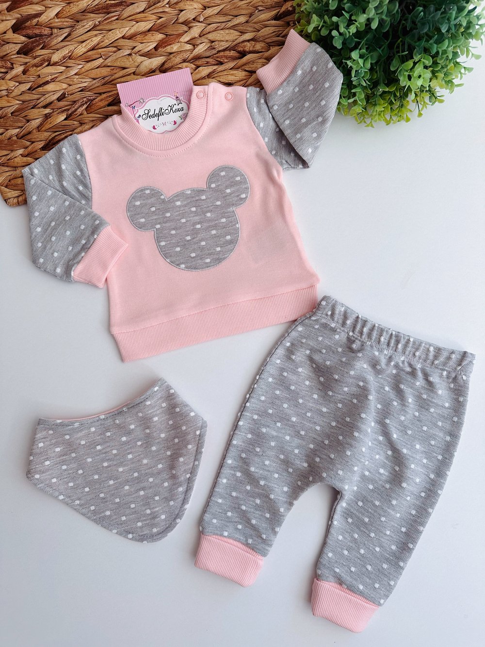 Minnie fularlı 3lü takım