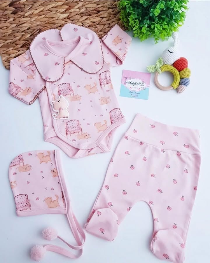 Vintage Desen Ponponlu 3lü Takım