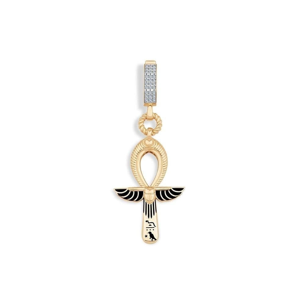 14 Ayar Altın Siyah Mineli Ankh Charm