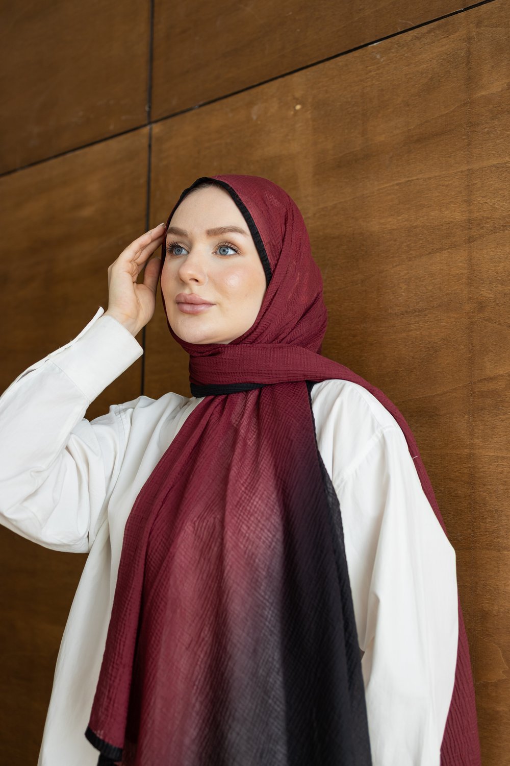 Müslin Degrade Modal Şal -Bordo-Siyah