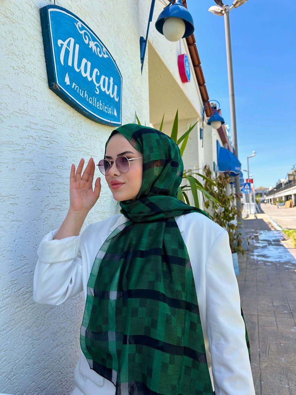 Organz Çizgili Şal-Yeşil