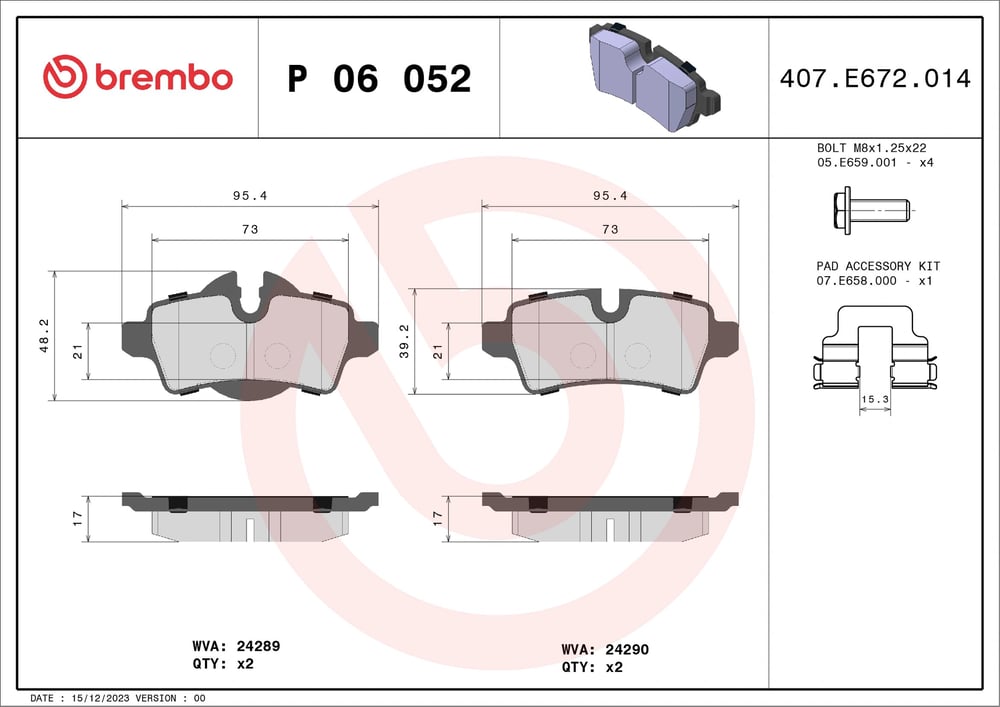 BREMBO P 06 052 Fren Balatası 2289155 uygun fiyat hızlı kargo