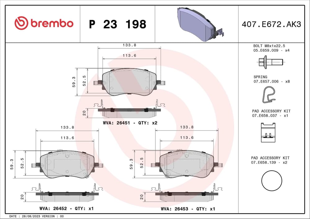 BREMBO P23198 Fren Balatası 77368941 uygun fiyat hızlı kargo