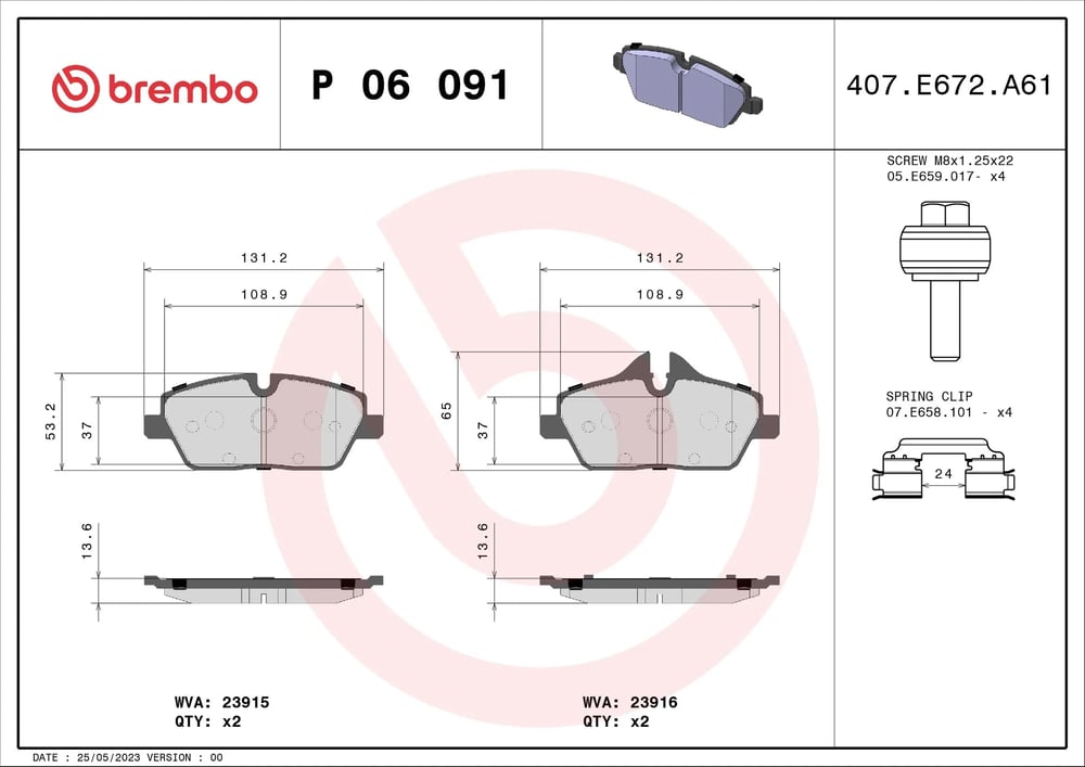 BREMBO P 06 091 Fren Balatası 34106884267 uygun fiyat hızlı kargo
