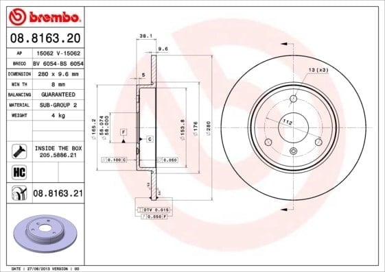 BREMBO 08 8163 21 Fren Diski 0004341V001000000 uygun fiyat hızlı kargo