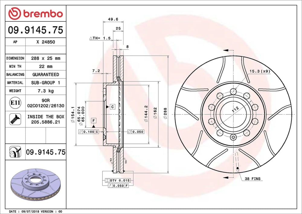 BREMBO 09 9145 75 Fren Diski 1K0615301T uygun fiyat hızlı kargo