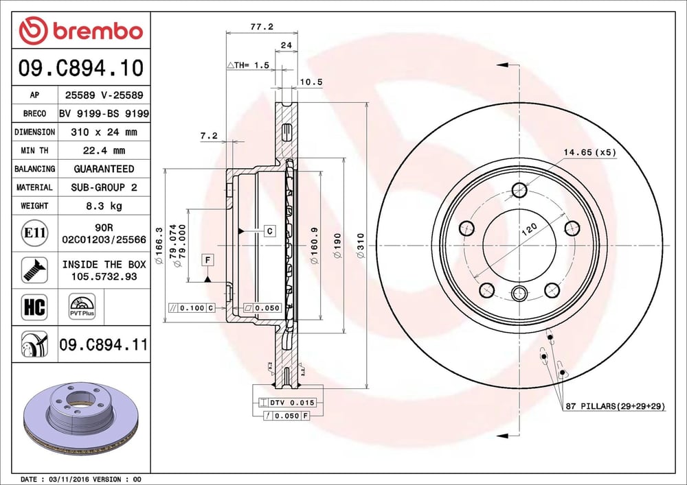 BREMBO 09 C894 11 Fren Diski 34116756745 uygun fiyat hızlı kargo