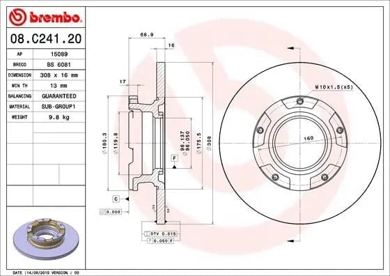 BREMBO 08 C241 20 Fren Diski 1764282 uygun fiyat hızlı kargo