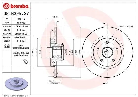 BREMBO 08 B395 27 Fren Diski 402024076R uygun fiyat hızlı kargo