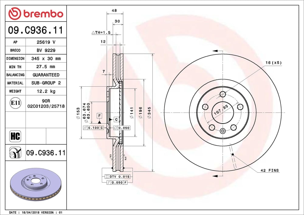 BREMBO 09 C936 11 Fren Diski 31400568 uygun fiyat hızlı kargo