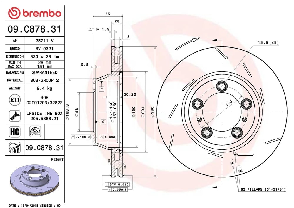 BREMBO 09C87831 Fren Diski 298615602A uygun fiyat hızlı kargo