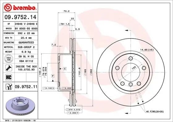 BREMBO 09 9752 11 Fren Diski 34116764641 uygun fiyat hızlı kargo