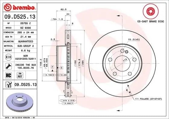 BREMBO 09 D525 13 Fren Diski A0004212412 uygun fiyat hızlı kargo