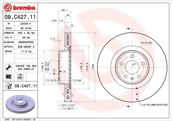 BREMBO 09 C427 11 Fren Diski 4G0615301B uygun fiyat hızlı kargo