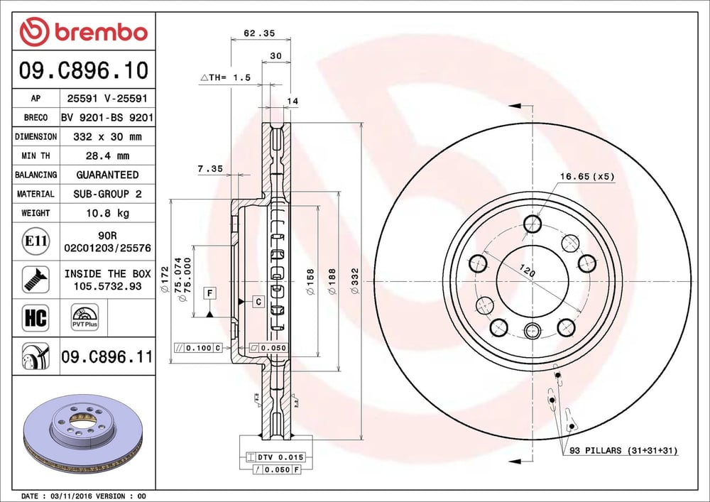 BREMBO 09 C896 11 Fren Diski 34116750713 uygun fiyat hızlı kargo