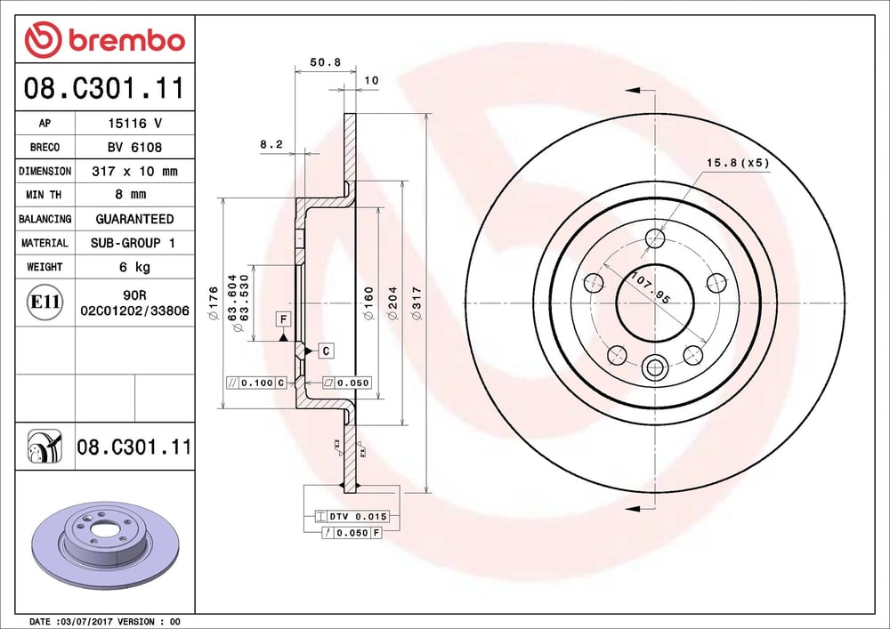 BREMBO 08 C301 11 Fren Diski GJ322A315AA uygun fiyat hızlı kargo