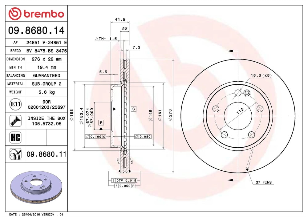 BREMBO 09 8680 14 Fren Diski 1694210112 uygun fiyat hızlı kargo