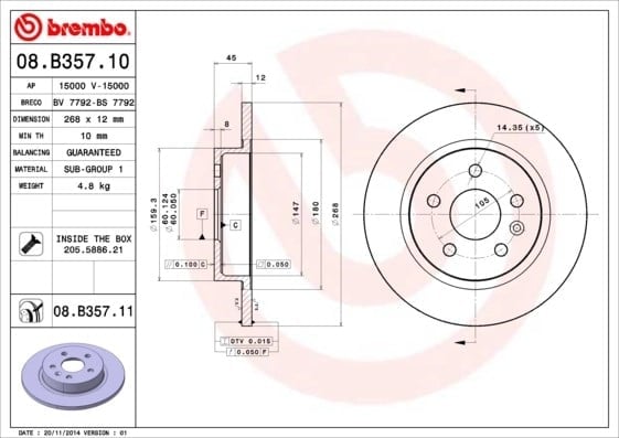BREMBO 08 B357 11 Fren Diski 13502134 uygun fiyat hızlı kargo