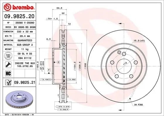 BREMBO 09 9825 21 Fren Diski 2044210000 uygun fiyat hızlı kargo