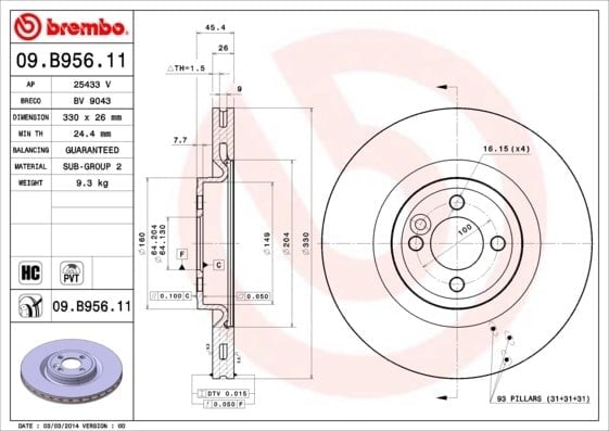BREMBO 09 B956 11 Fren Diski 34116858071 uygun fiyat hızlı kargo