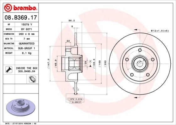 BREMBO 08 B369 17 Fren Diski 432001539R uygun fiyat hızlı kargo