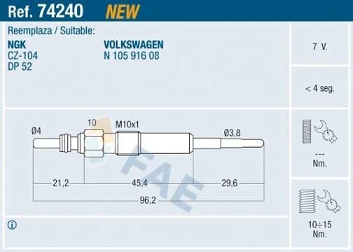 FAE 74240 Isıtma Bujisi Kızdırma Bujisi N10591608 uygun fiyat hızlı kargo