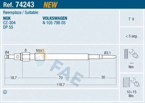 FAE 74243 Isıtma Bujisi Kızdırma Bujisi N10579803 uygun fiyat hızlı kargo