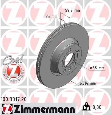 ZIMMERMANN 100 3317 20 Fren Diski 4F0615301D uygun fiyat hızlı kargo