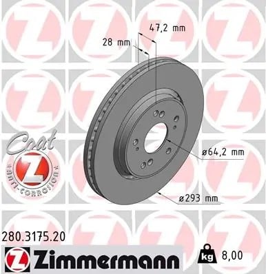 ZIMMERMANN 280 3175 20 Fren Diski 45251 SWA A20 uygun fiyat hızlı kargo