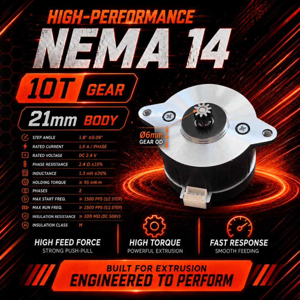 UMR3D NEMA 14 Extruder Step Motor 21mm 1A 10 Diş